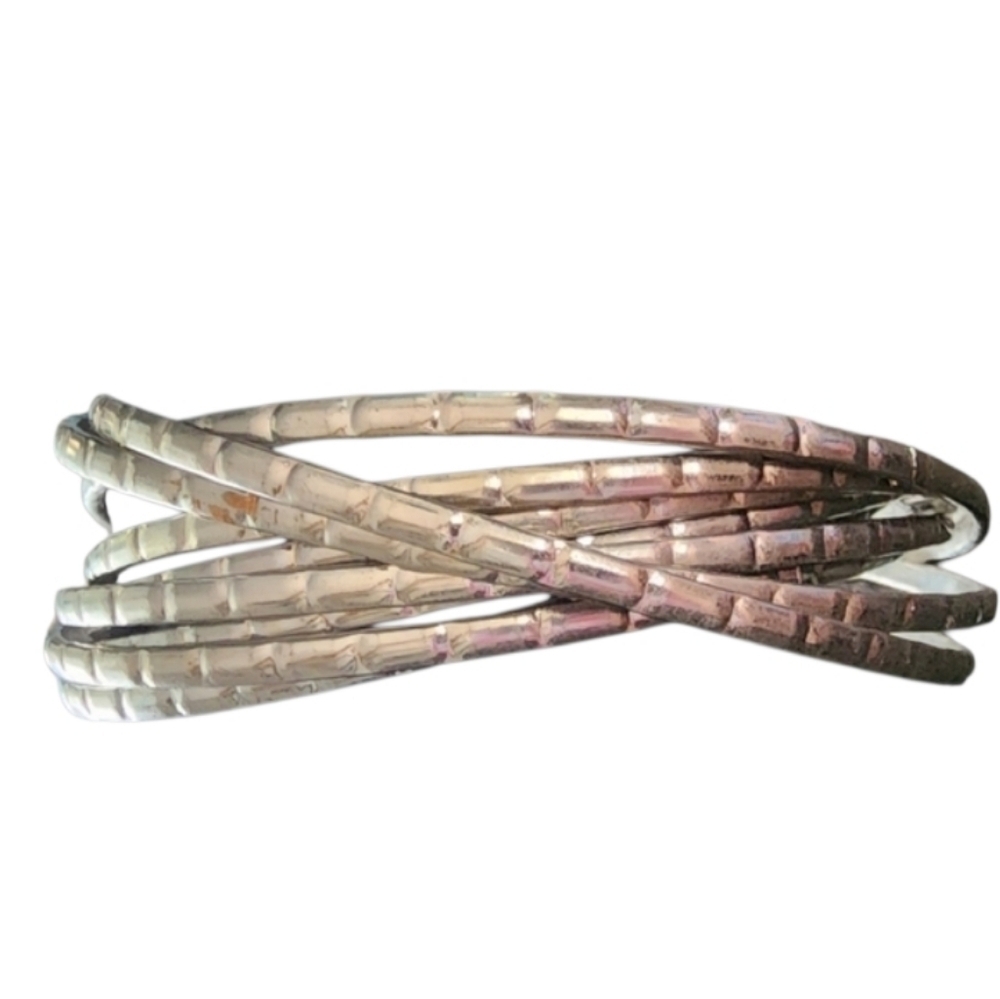 Silvertone Bamboo-Style Bangle Bracelets
